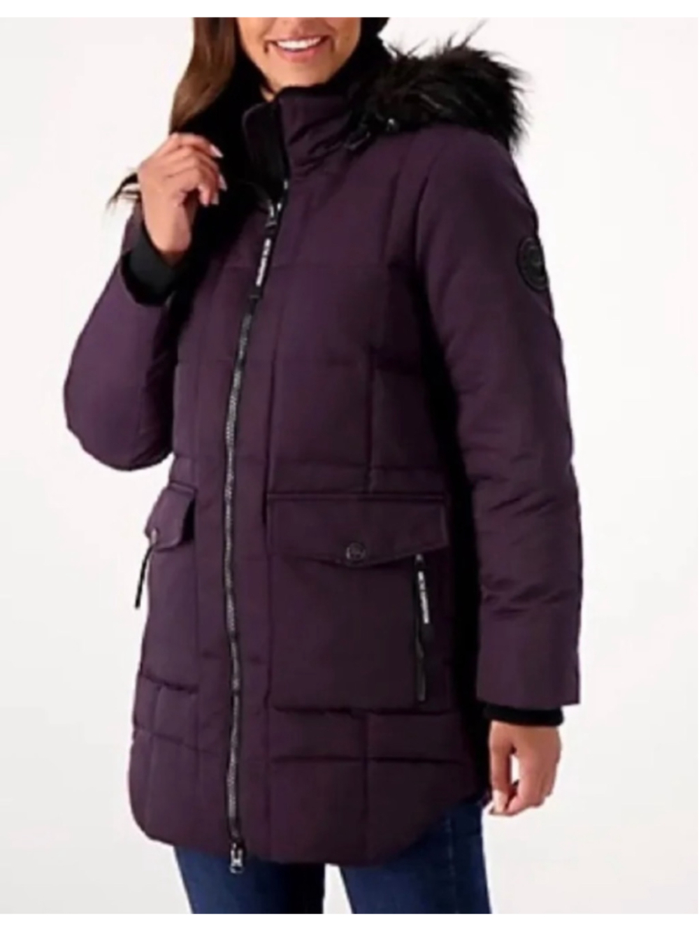 Women's Arctic Expedition Puffer Jacket 3X Purple Black Faux Fur Hood Down
